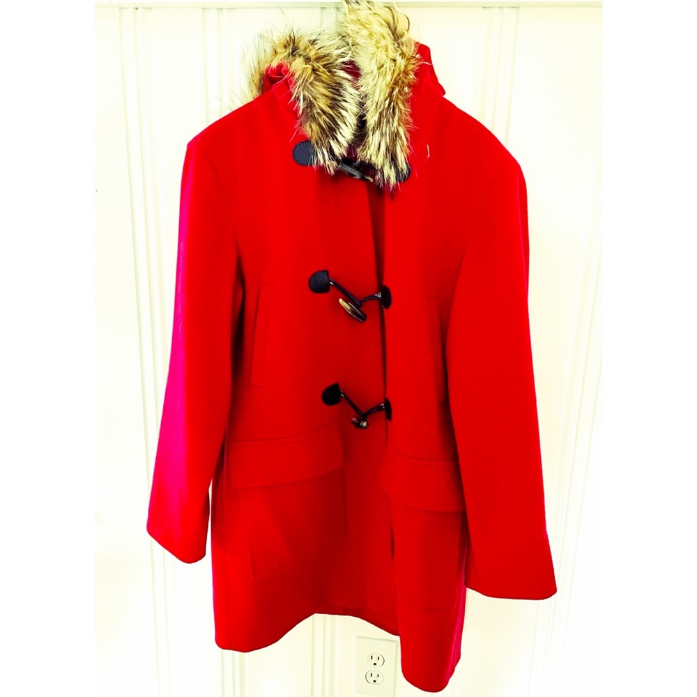 Michael Kors red toggle coat with fur-lined hood - Picture 1 of 5